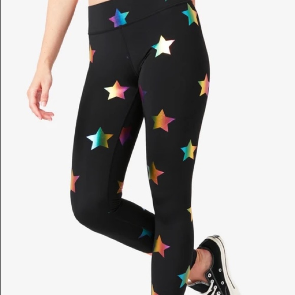 Terez Black Rainbow Star Foil UpLift Leggings Sz L